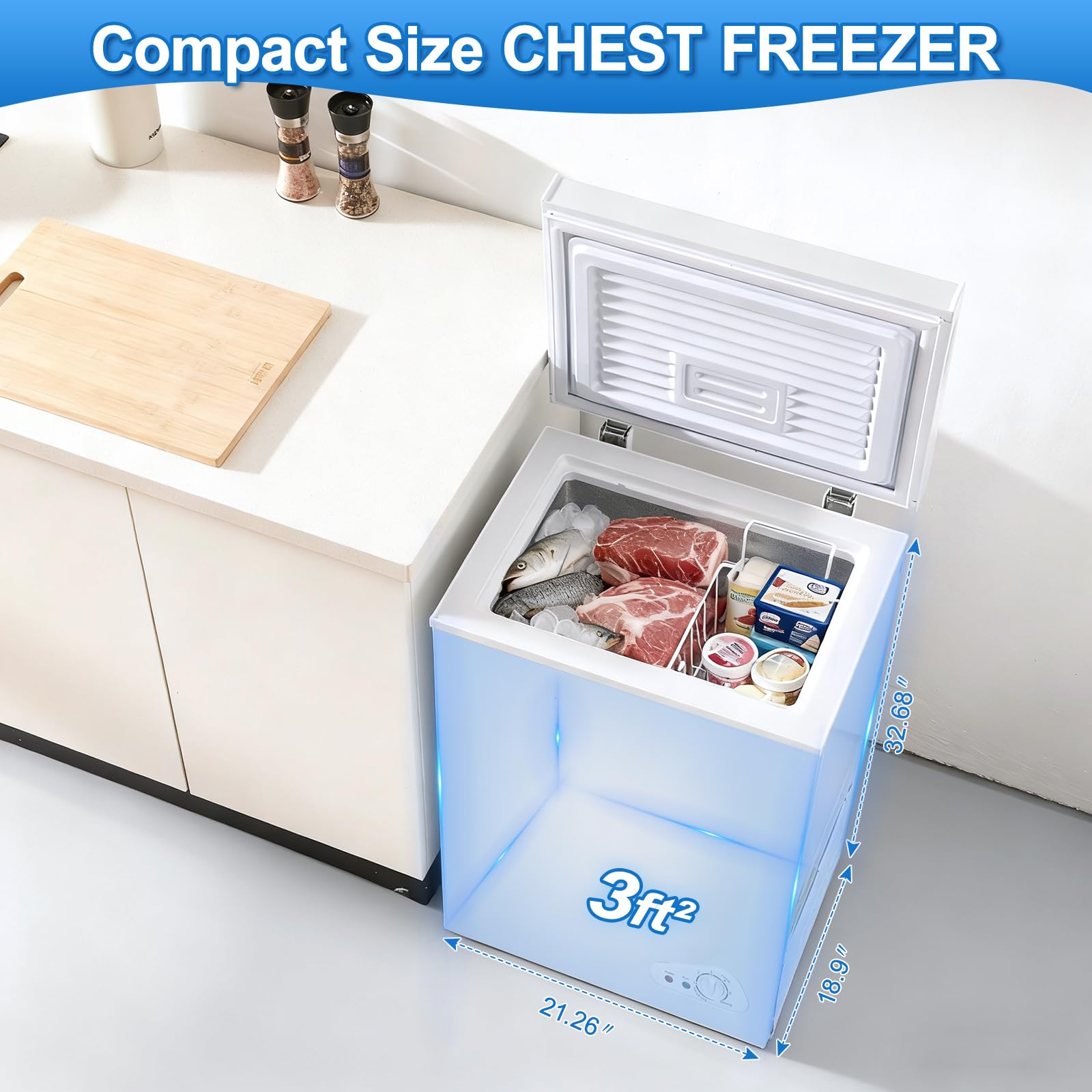 Dawmilon 5.0 Cu.Ft Chest Freezer, Energy Efficient & Quiet Deep Freezer With Adjustable Thermostat, Removable Basket & Defrost Drain – Compact Freezer For Home, Garage, Apartment & Dorm, White on Fridge.com - View 5