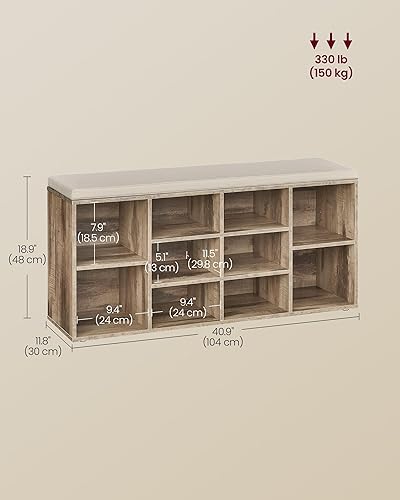 Miniatura 95 de VASAGLE - ULHS15BX Banco para guardar zapatos, con cojín y 15 compartimentos, mueble para almacenar calzado que soporta hasta 440 libras, para el