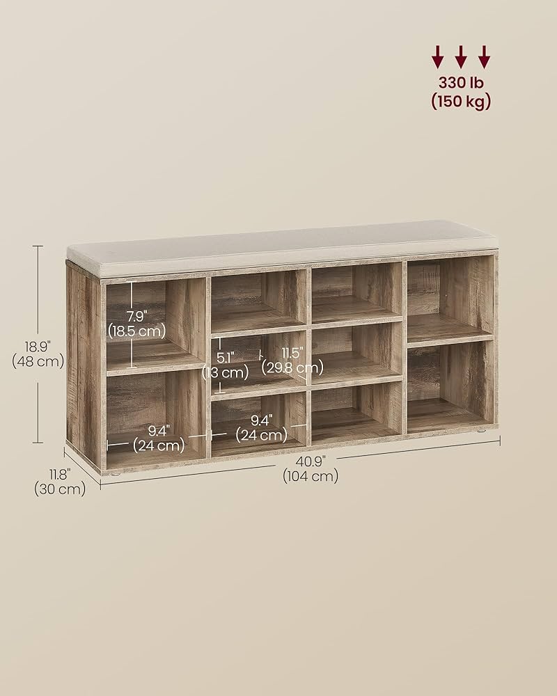 Songmics Vasagle Shoe Bench, Storage Bench With Padded Seat, With