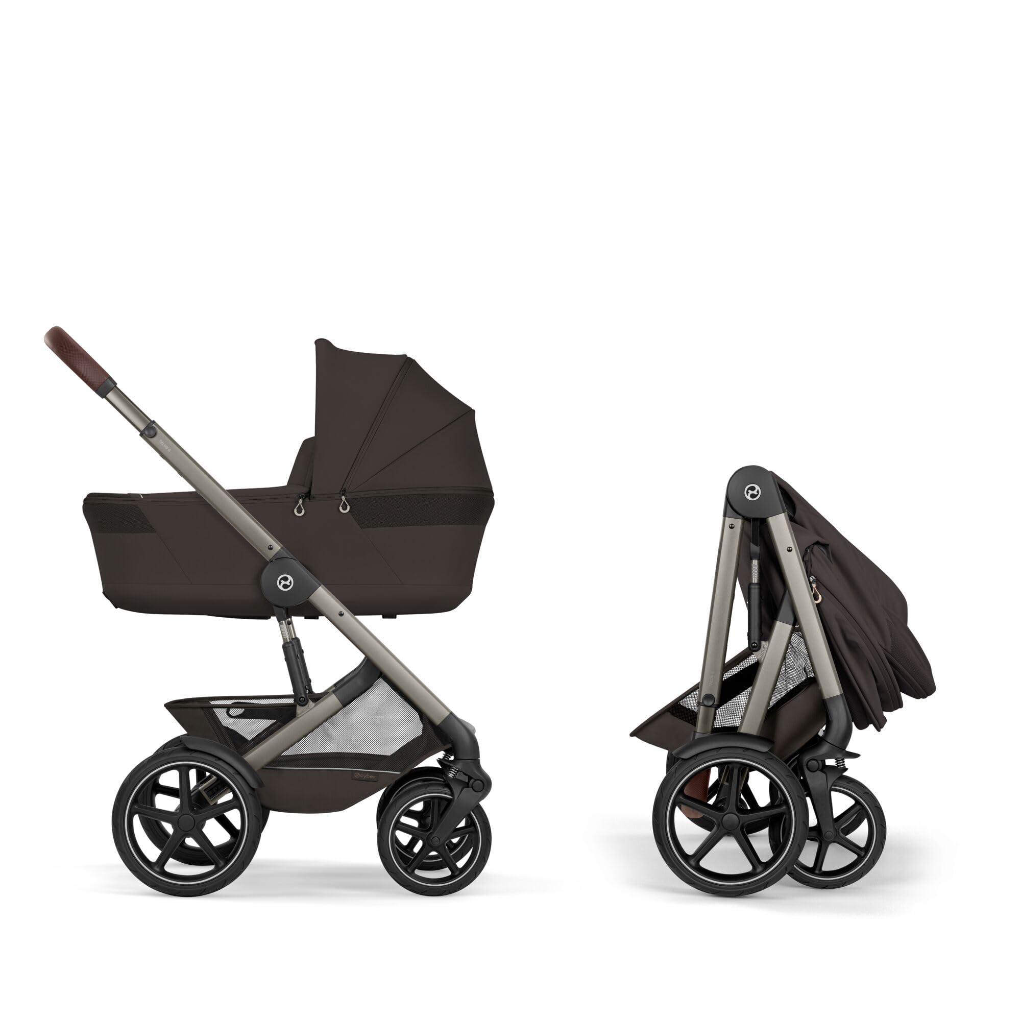 CYBEX Gold Poussette TALOS S LUX & nacelle Fold Cot, Chocolate Brown | De la naissance à 4 ans, jusqu'à 22 kg max, nacelle pliable, système de voyage tout-terrain, capote XXL UPF50+