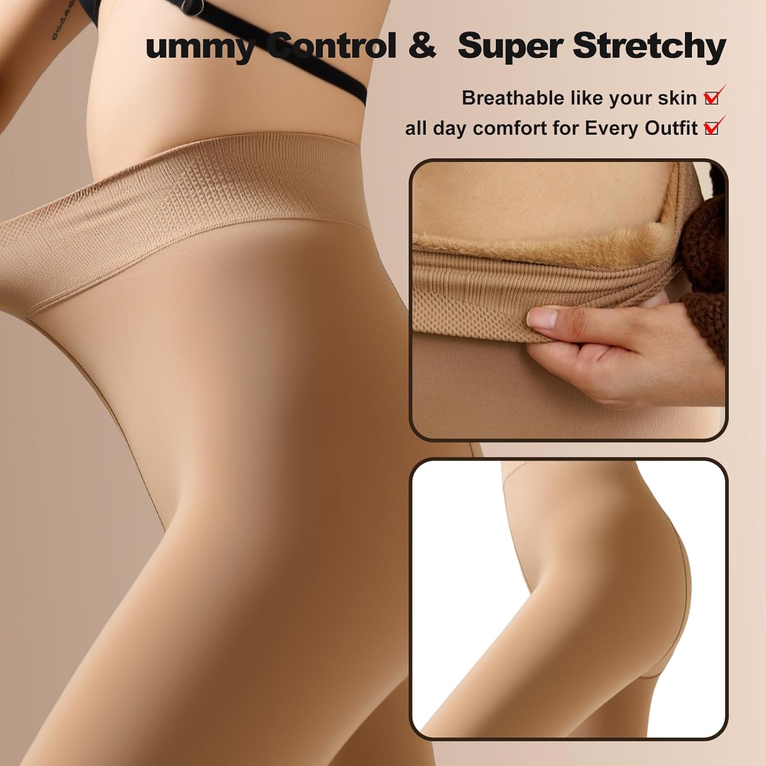 Women's 600D Thermal Fleece-Lined Tights, Windproof Thick Winter Pantyhose, High Elastic - Image 4