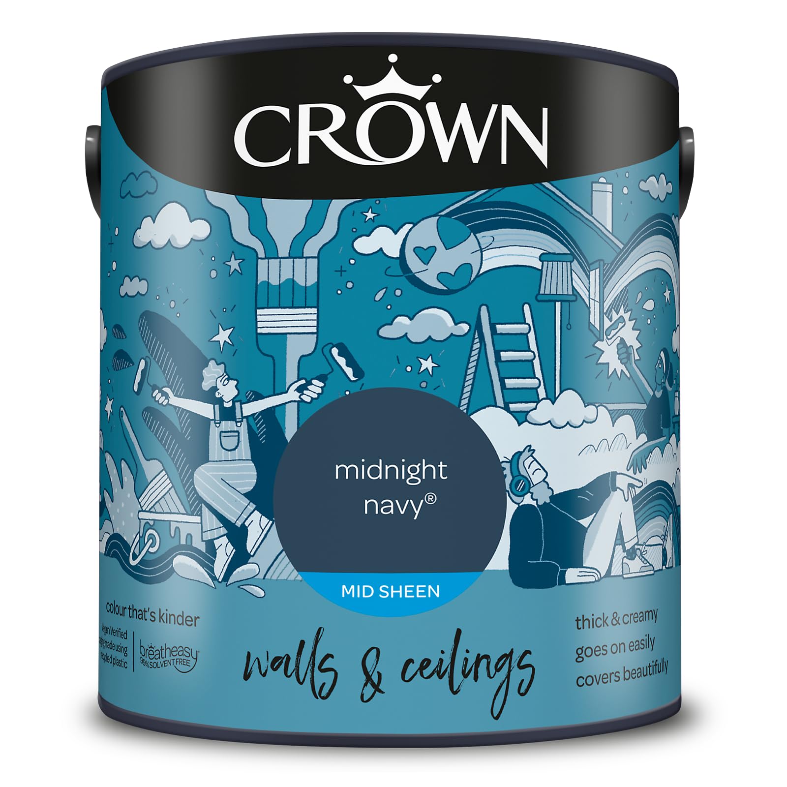 Crown Midnight Navy® 2.5L Walls & Ceilings Mid Sheen Emulsion