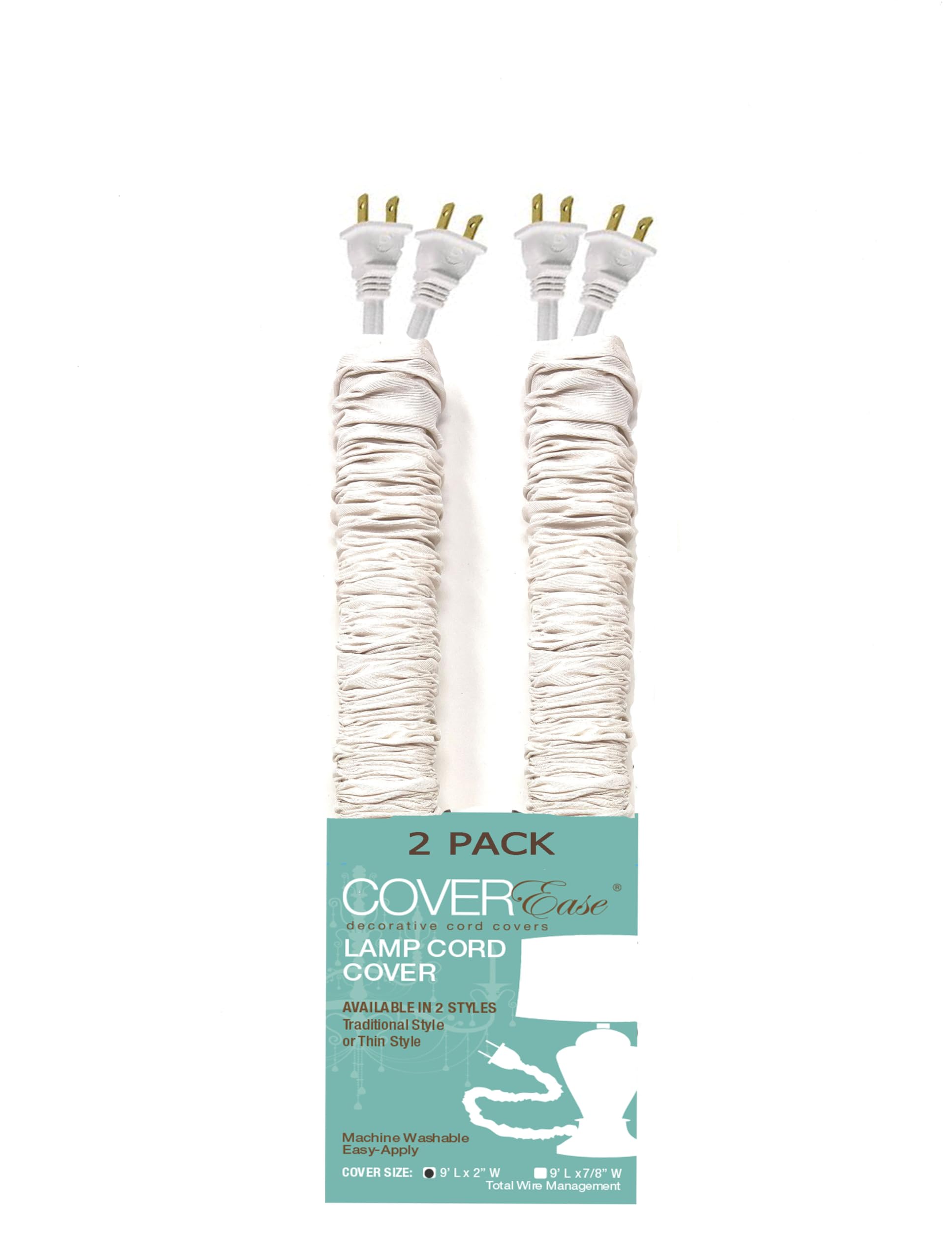 Off White COVEREase Cord Cover 9 ft Faux Silk Fabric Lamp Cord Cover - Cable Sleeve, Wire Cover, Cord Hider for Cable Management for Electrical Lighting Fixtures (2 Pack)