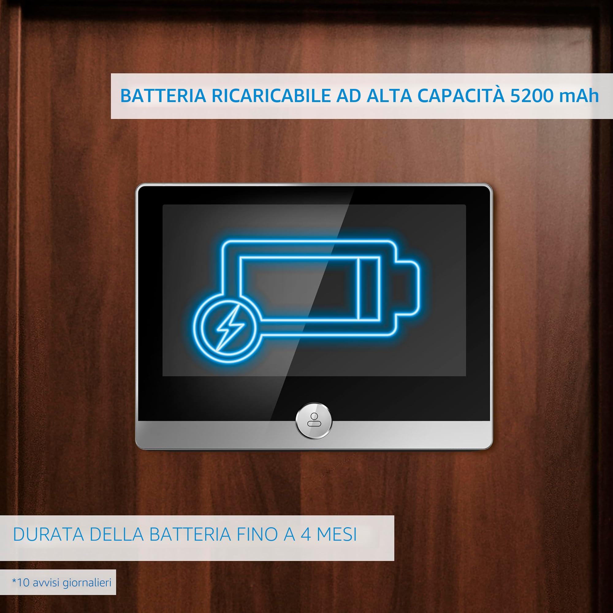 NIVIAN Spioncino Digitale WiFi - Videocamera Full HD con Batteria e Campanello, Audio Bidirezionale, Rilevamento PIR e Visione Notturna | App e Controllo da Smartphone