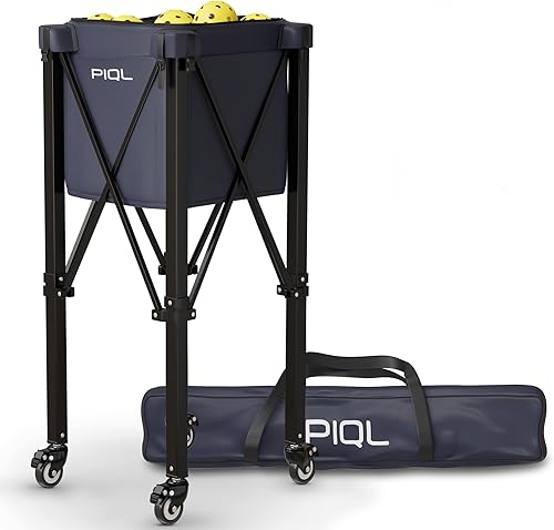 Carrito de pelotas de pickleball azul marino - Carrito con ruedas, bolsa de almacenamiento - Capacidad de 100 pickleball - Tolva de pelota de tenis