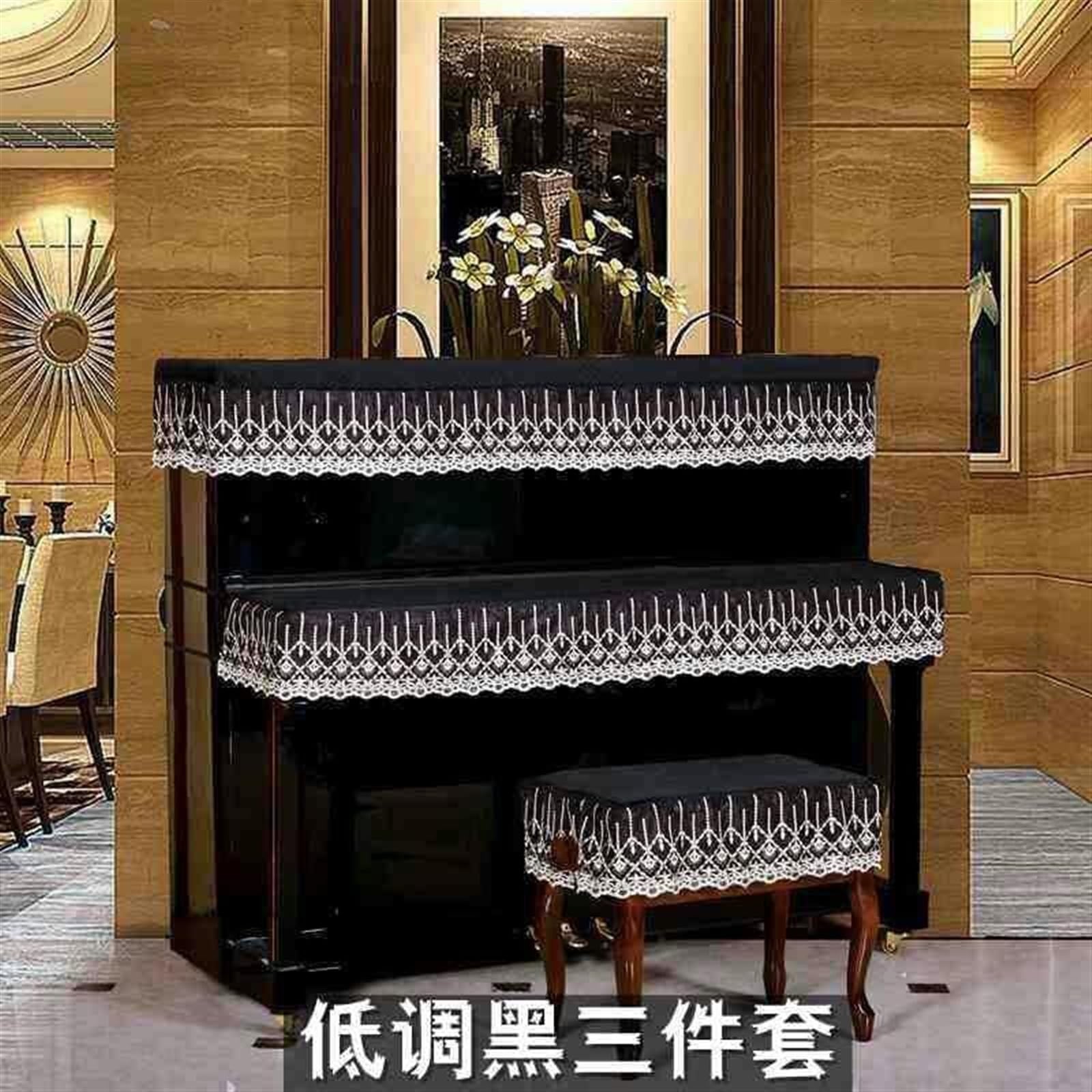 Klavier-Schutztuch, staubdichte Abdeckung, for Standard-150-cm-Klavier, 3 Stück/Set Rüschen-Staubschutz for aufrechte Klaviere mit Hocker-Abdeckung, halbaufrechte Klavierabdeckung, Tastaturabdeckung f