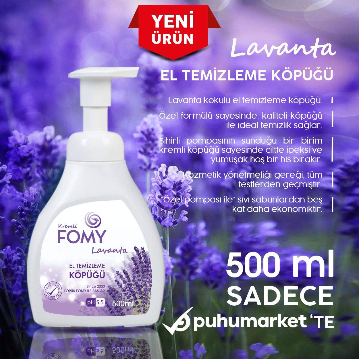 FOMY Doğal Lavanta Köpük Sabun El Yüz Vücut 500 ml