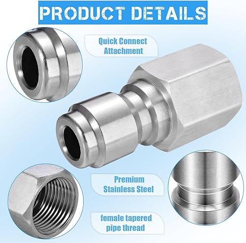 Miniatura 3 de 2 acopladores para lavadora a presión, enchufe macho de conexión rápida de acero inoxidable de 14 o 38 pulgadas, conector NPT hembra de 14 o 38