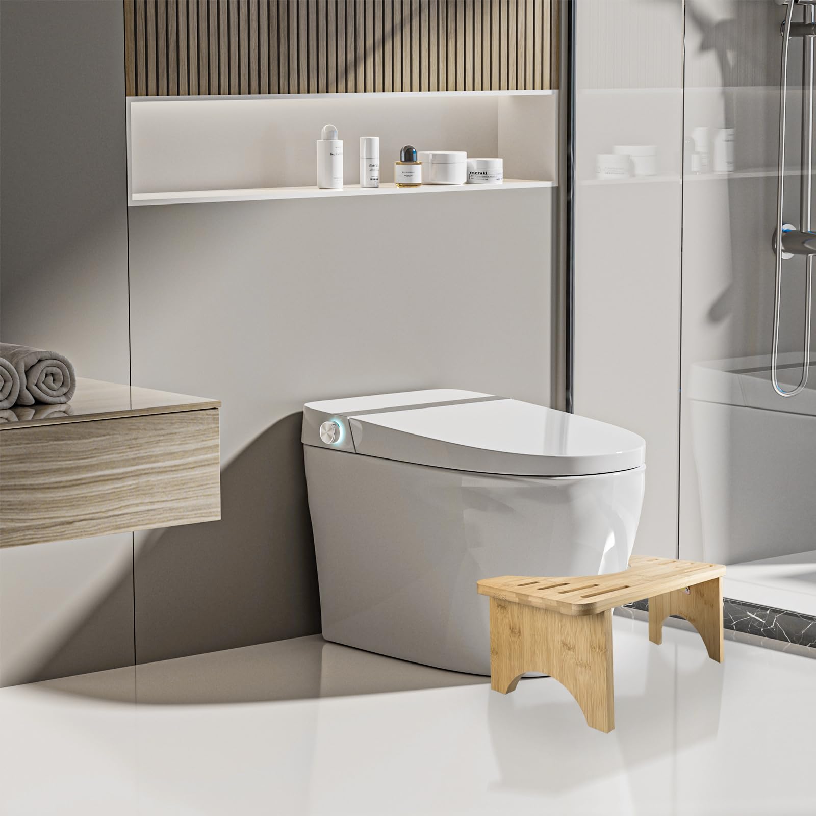 Image secondaire de LUOJINYI Tabouret de toilette en bambou - Pliable - Sain et portable - Ergonomique - Pour salle de bain - Pour lutter contre la constipation