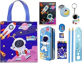 Krisus 11pcs Astronaut Stationery Gift Set for Boys – Space Theme Birthday Return Gifts with Pencil Box, Party Favors, Goodies Bag & School Supplies – Ideal for Kids, Students & Giveaways