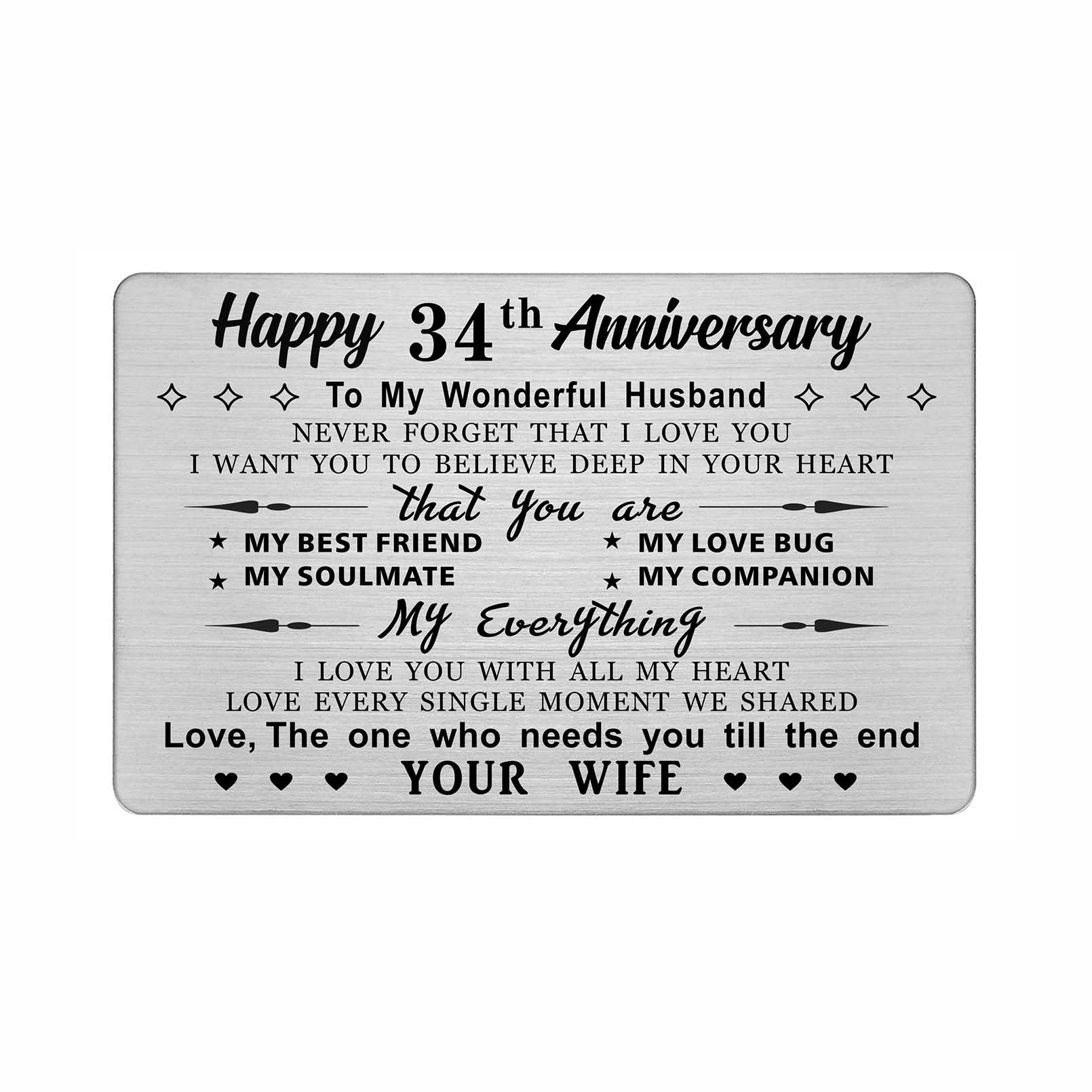 DEGASKEN 34th Wedding Anniversary Card Husband Him, I Love You With All My Heart, 34 Year Metal Keepsake Gifts for Men