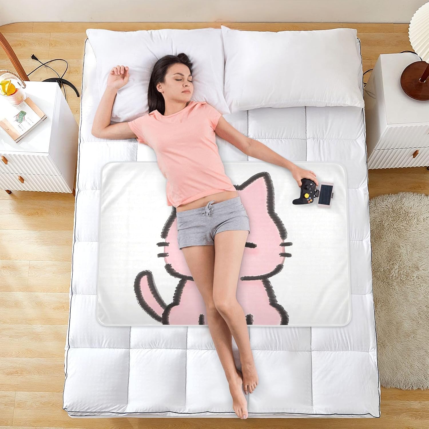 Cartoon Cute Pink Cat Extra Large Resuable Changing Pad Covers Highly Absorbent Bed Wetting Sheet Skin-Friendly Bed Liners for Baby Boys Girls , 52" L x 34" W