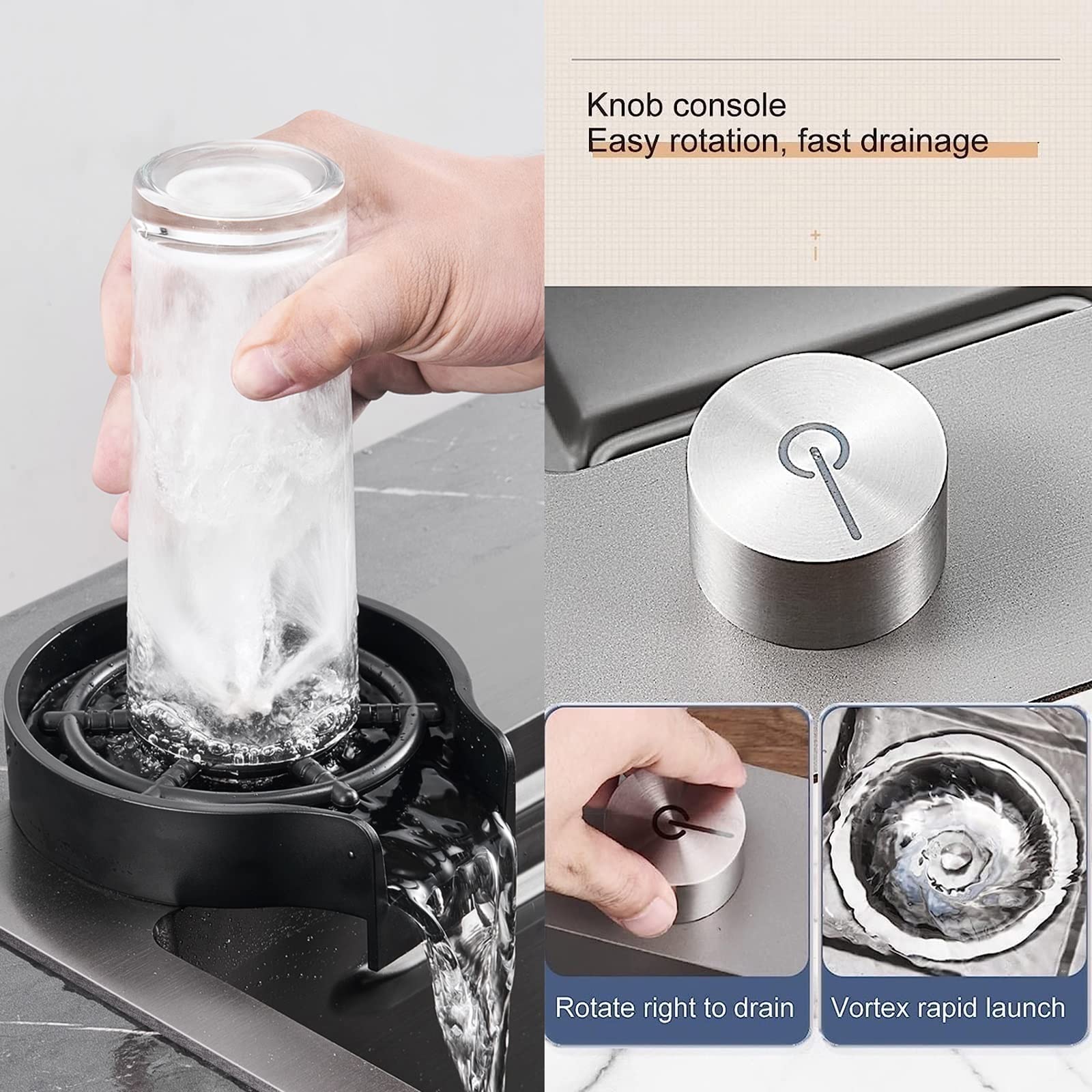 Lavello da Cucina A Vasca Singola Nero 304 Lavello a Cascata in Acciaio Inox lavastoviglie Lavello Singolo con rubinetto estraibile, tagliere, rondella della tazza E Componenti di Drenaggio ( Size : 6