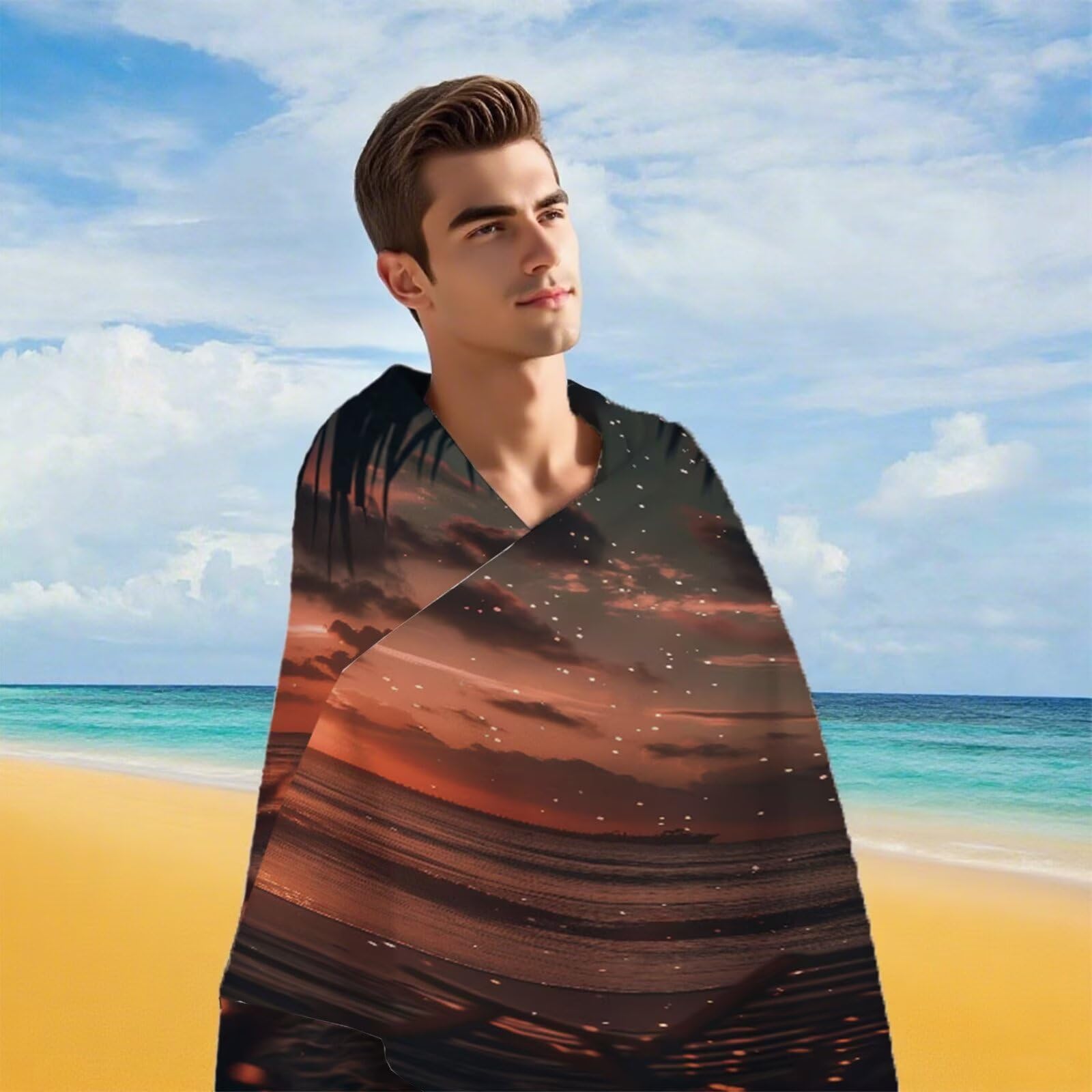 Duży ręcznik z mikrofibry XXL 220 x 100 cm Ręcznik plażowy Księżyc Gwiaździste niebo Ręczniki na siłownię Szybkoschnący, Cienkie i kompaktowe ręczniki kąpielowe, Ręcznik plażowy dla kobiet i mężczyzn