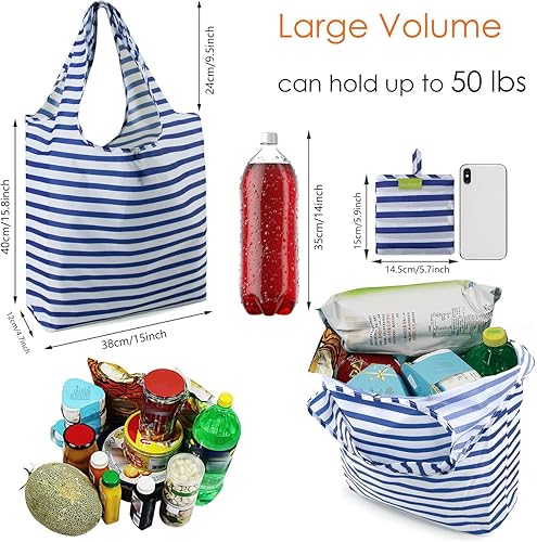 Miniatura 2 de BeeGreen Geometry - Bolsas de comestibles reutilizables plegables a granel, bolsas de compras reutilizables extra grandes de 50 libras resistentes,