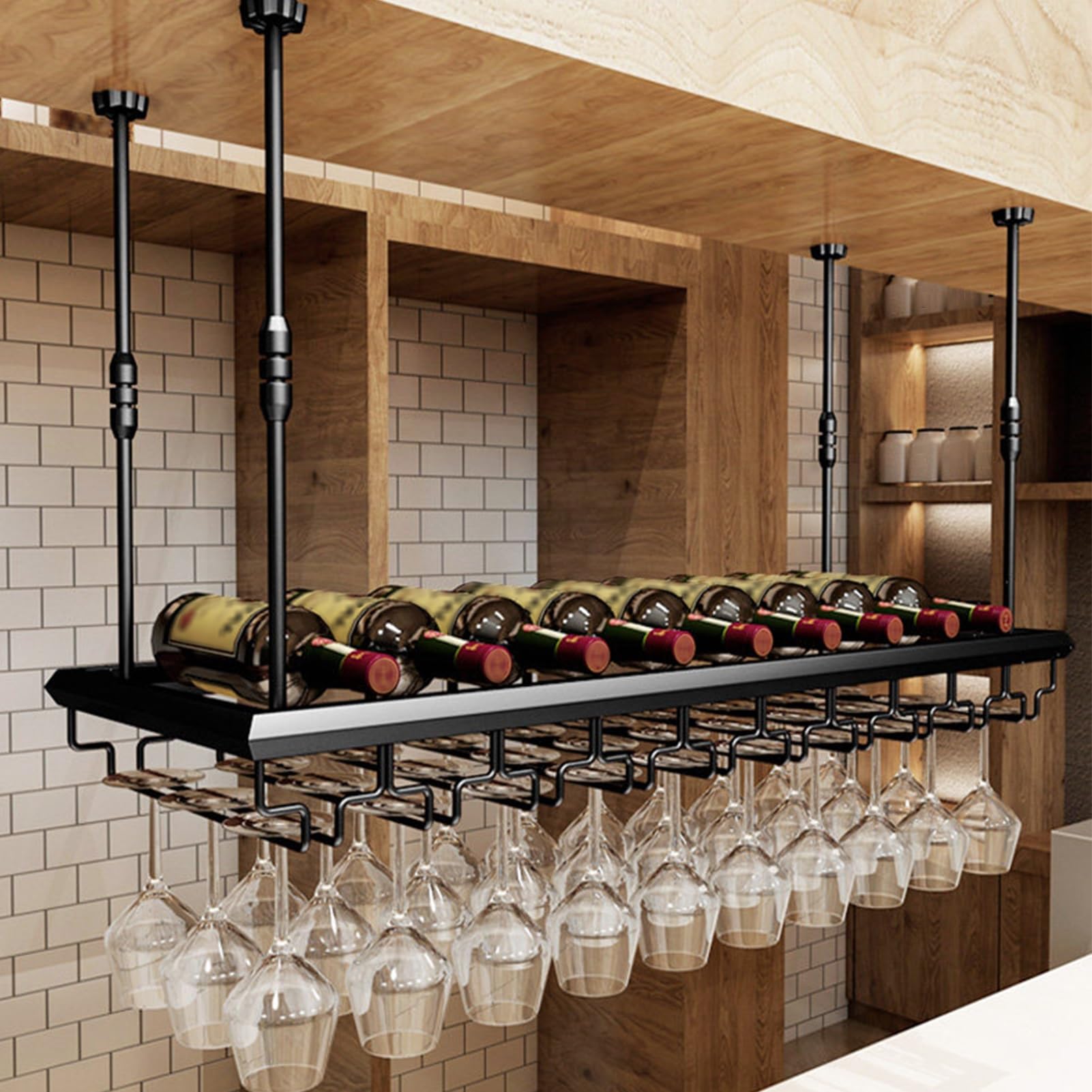 MARXAN Casier à vin Suspendu pour Bar, Support de Rangement Industriel monté au Plafond pour Le Stockage de Verres à vin et de Bouteilles de Cuisine de Restaurant