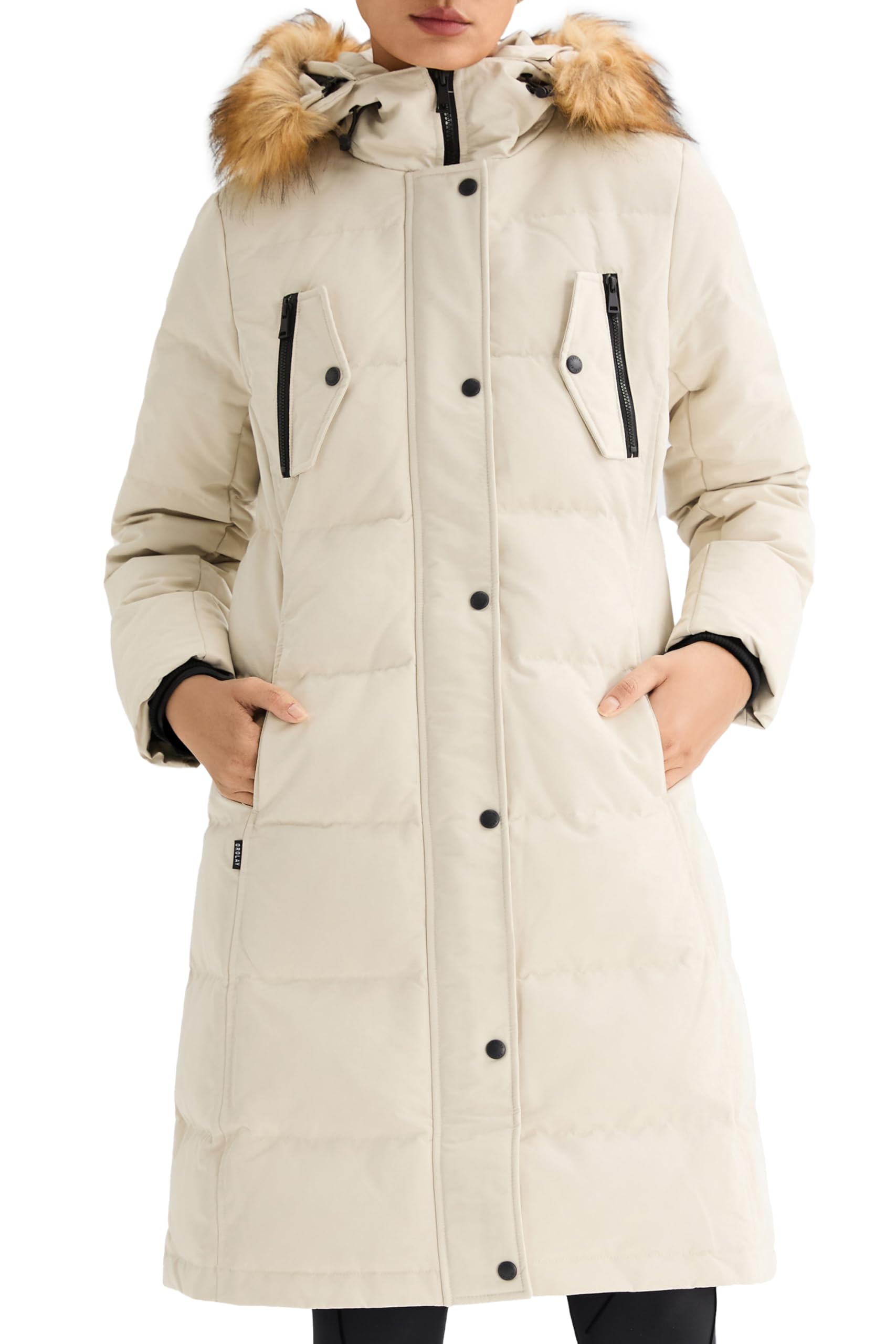 Orolay Damen Lsolierter Daunenmantel Winter Gesteppte Komfortjacke Puffermantel mit Kunstfell Beige XXL