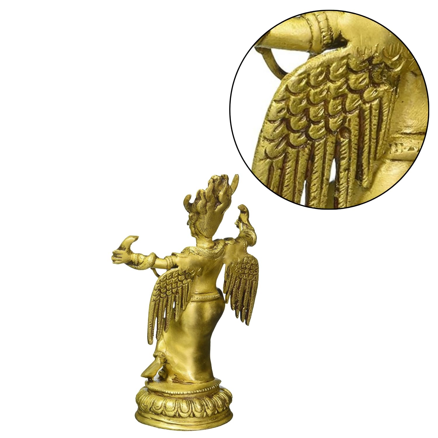 Pan Wisznu pojazd Garuda trzymający węże statuetka mosiężna rzeźba 4428 (20 cm wys. x 15 cm szer. x 7,6 cm gł.) złoto