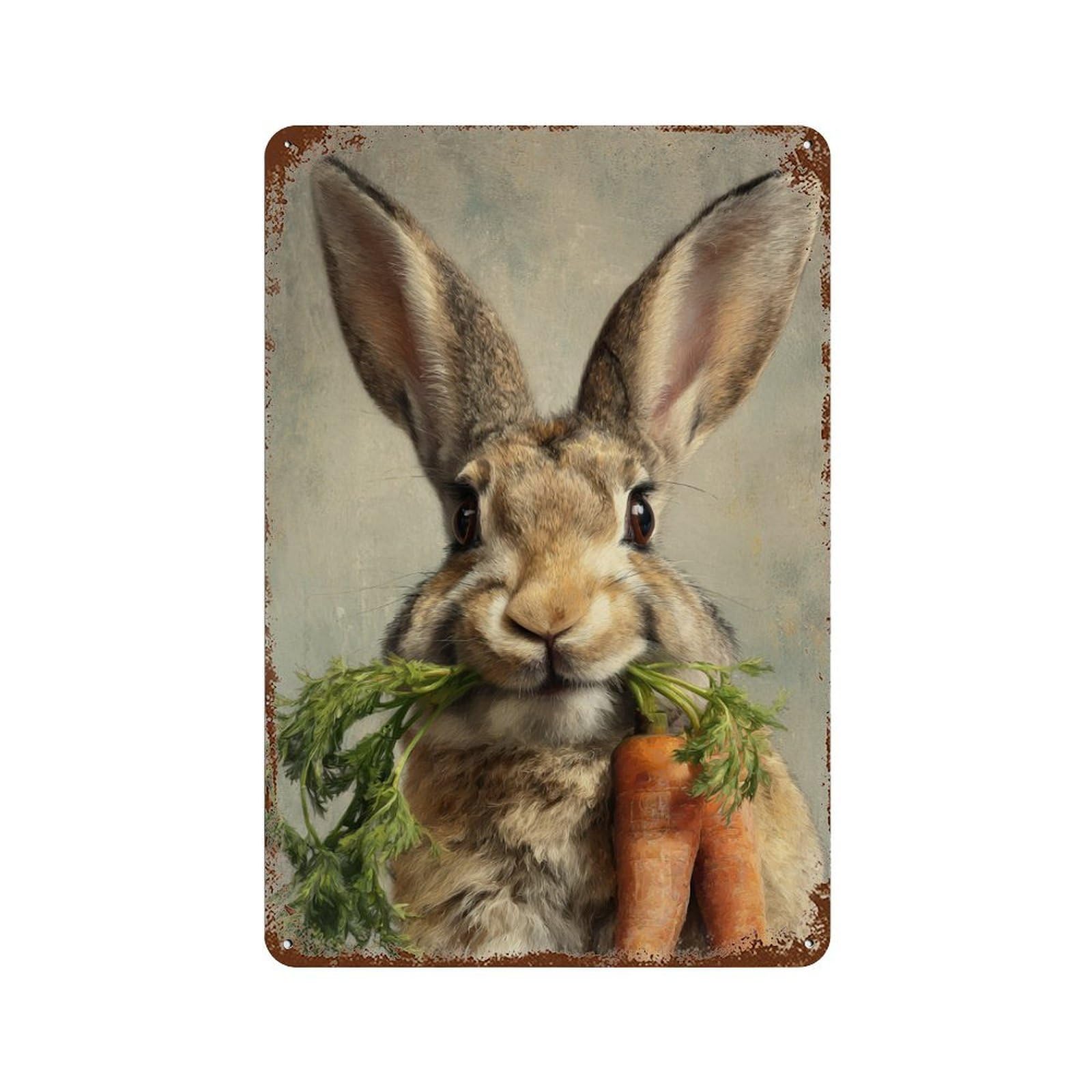 Rabbit Eating Carrots Painting Vintage Wall Sign 11.8"x7.9", Rust Effect Metal Decor for Shed, Workshop And Garage Wall Decor