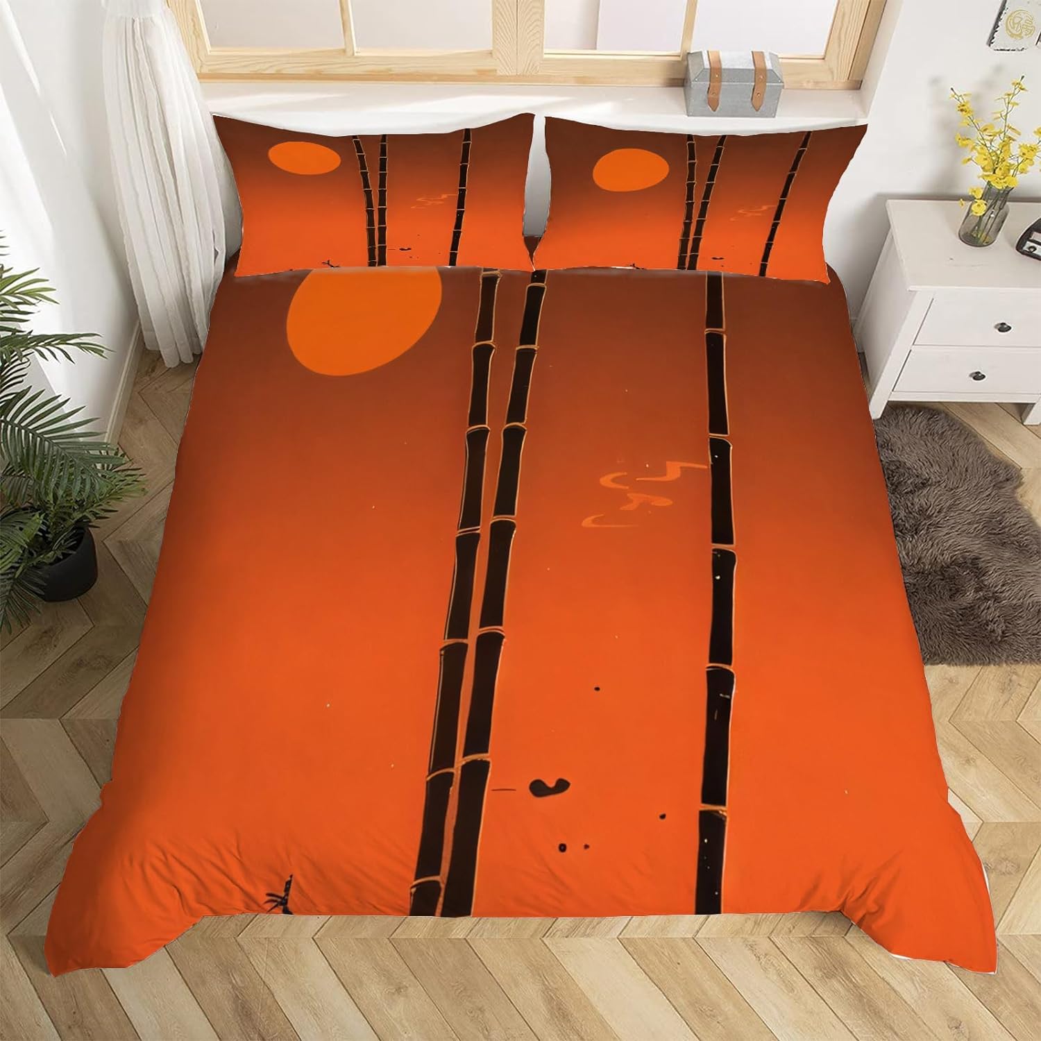 Housse De Couette 200x200 Zen - Parure De Lit 2 Personne Motif Bambou - Ensemble De Literie En Microfibre Douce Avec Fermeture éclair, 2 Taies D'oreiller 65x65 Cm