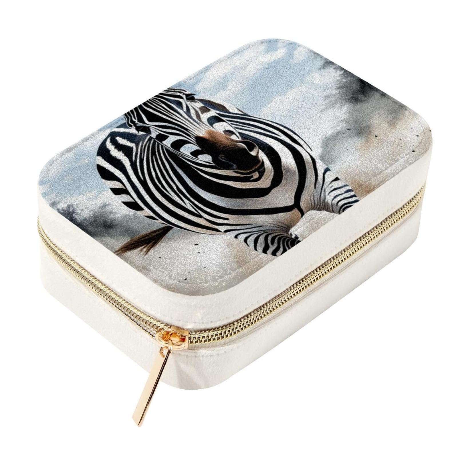 Caja de joyería de cebra para organizar anillos y collares