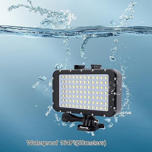 Miniatura 7 de Suptig Luces subacuáticas 84 LED de alta potencia regulable, impermeable, luz de video LED, impermeable, 164 pies (164.0 ft) para cámaras Gopro