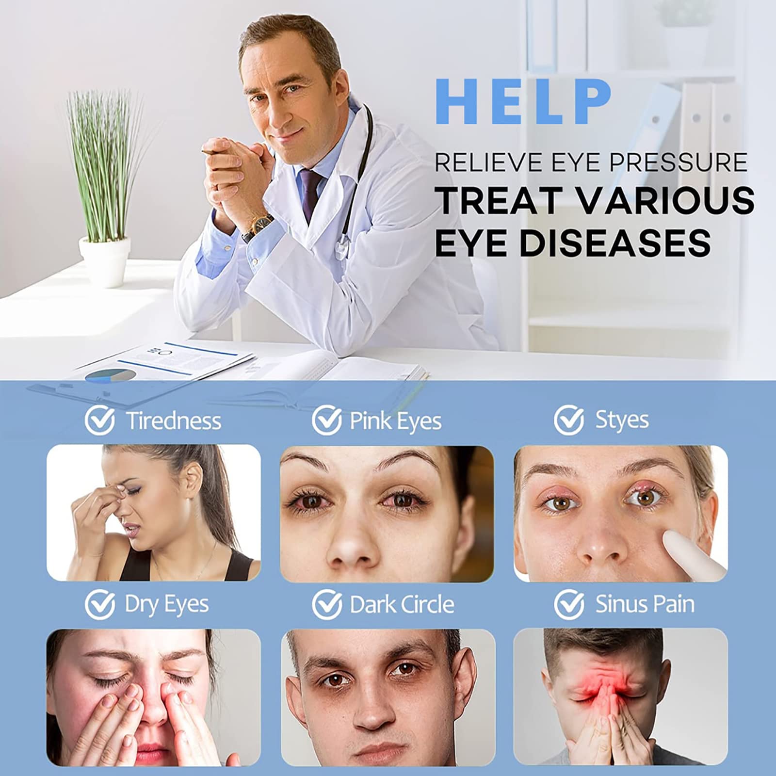 Masajeador De Ojos, Masajeador De Ojos Inteligente 4D Dispositivo De Enfermería Eléctrico con Terapia De Estrés por Calor Masaje Compresa Caliente para Relajar Y Aliviar La Fatiga Visual