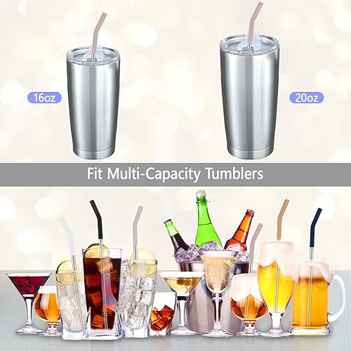 Miniatura 7 de Tronco Juego de 6 pajitas de metal reutilizables de acero inoxidable con puntas flexibles de silicona, pajitas de metal para vaso de Tronco 3