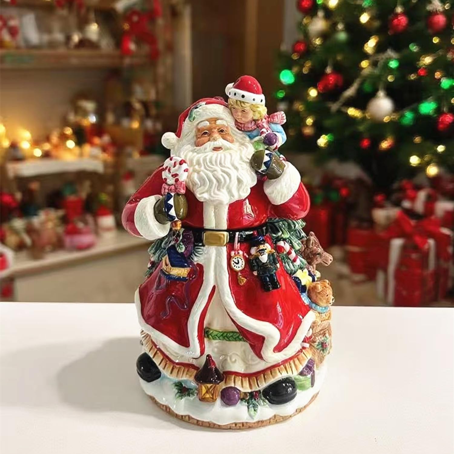 Ceramic Santa Claus cookie jar with lid, food storage container, suitable for home kitchen countertop decoration and collection jar - large size
