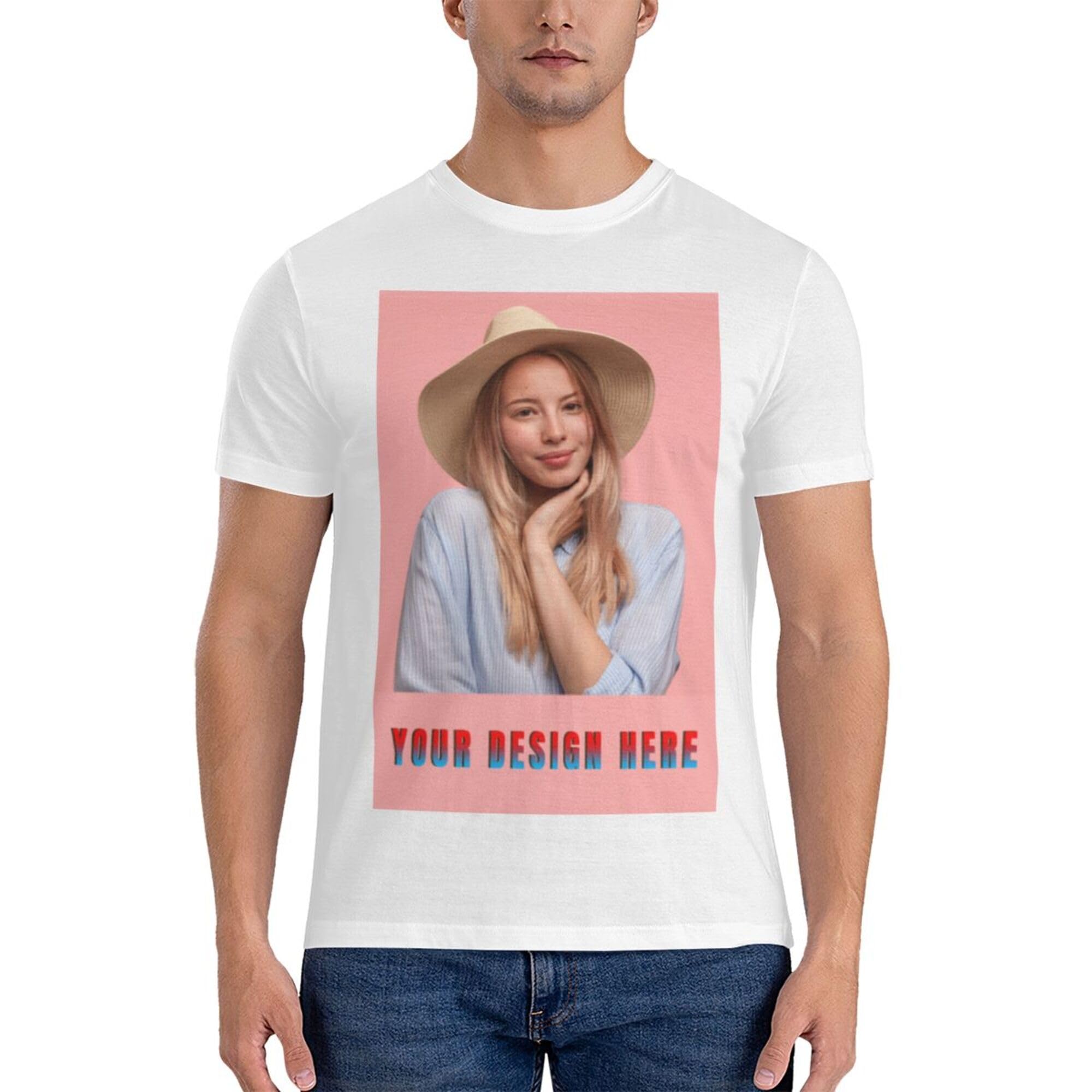 Ayambetus Men's Photo Text Design - White Personalised T-Shirt Create Your Own Custom Personalized T Shirt Any Photo Any Text Design Your Own Shirts Gifts For Boyfriend Dad Husband Size - M - White