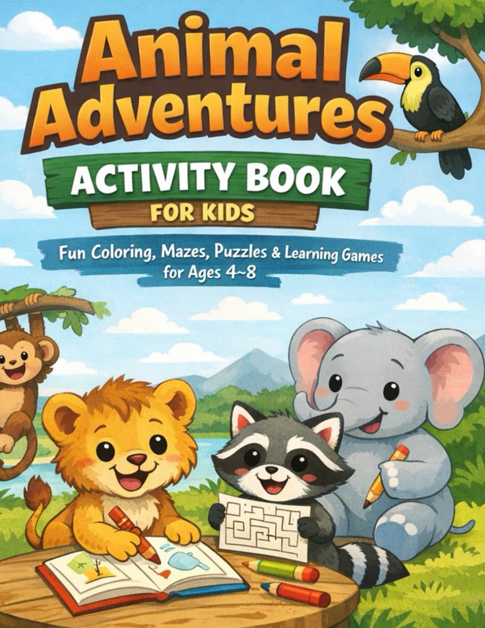 Animal Adventures Activity Book for Kids: Fun Coloring, Mazes, Puzzles and Learning Games for Ages 4–8