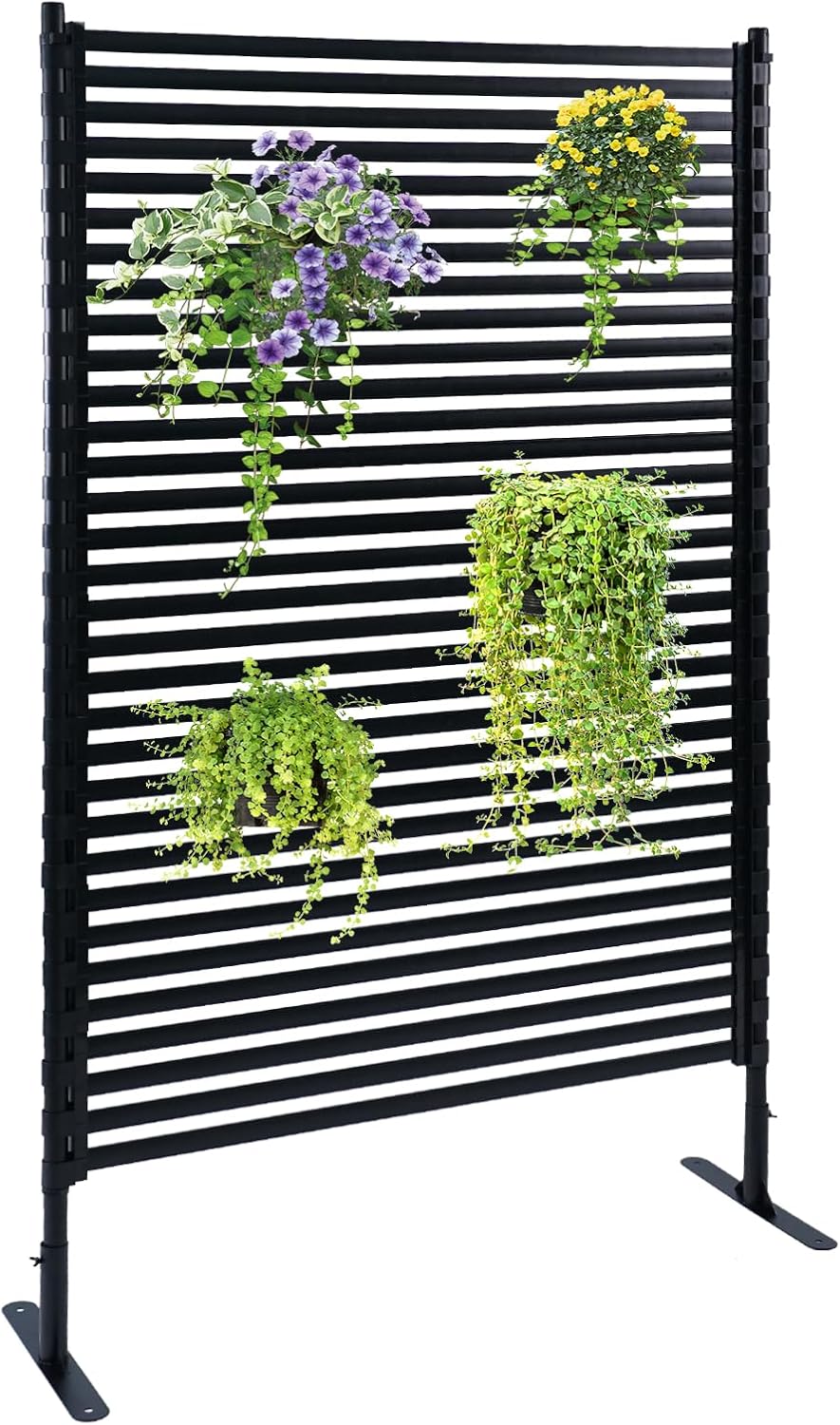 Privacy Screen Freestanding Outdoor, 48" W x 71" H Poly-Coating Rustproof Metal Decorative Privacy Screen Fence Panels for Outside Backyard Garden Patio, Black