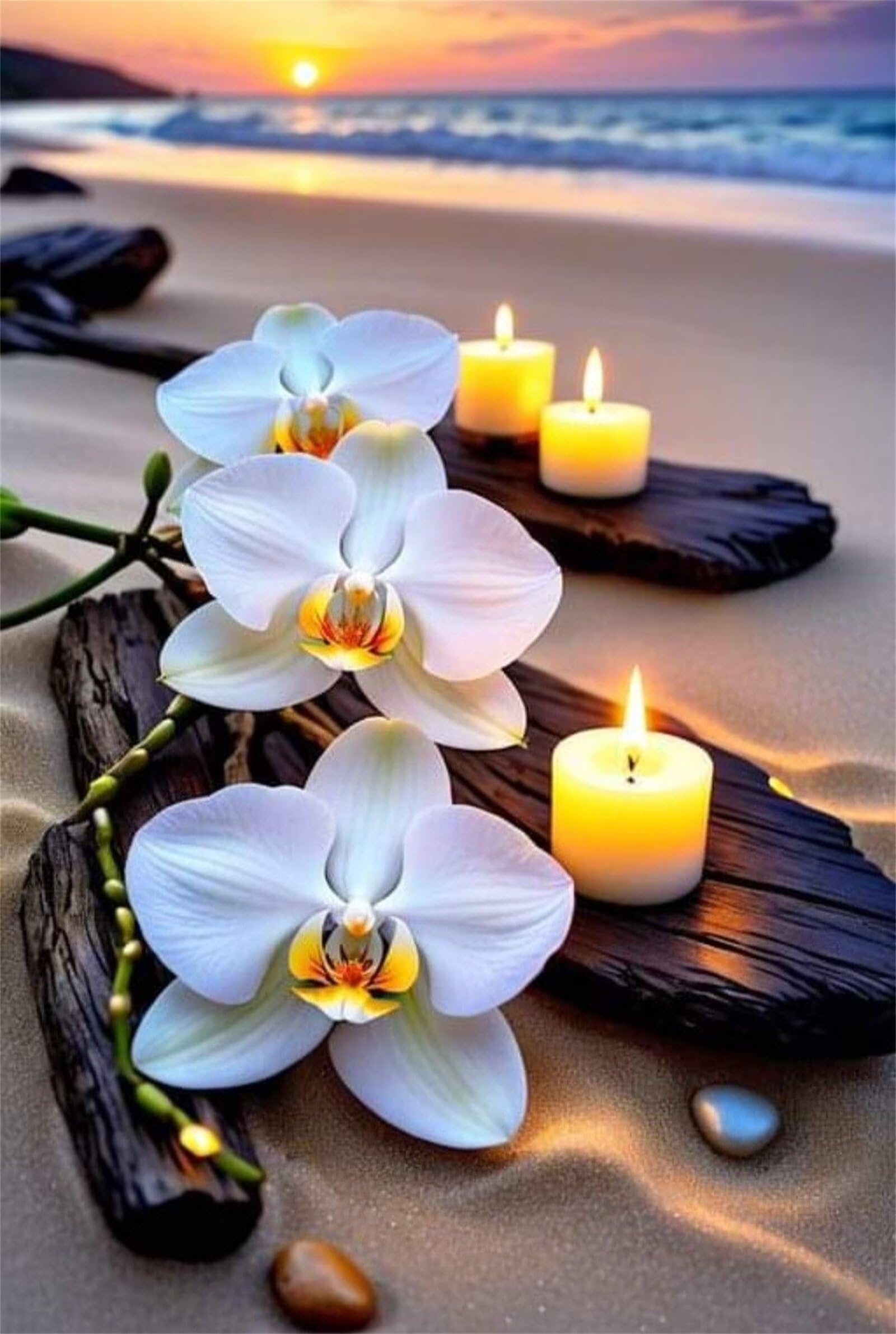 Puzzle 1500 sztuk dla dorosłych, DIY Puzzle Art, Puzzle Stymulujące Zabawki Edukacyjne Wystrój Domu (Plaża Orchidea Świeca)