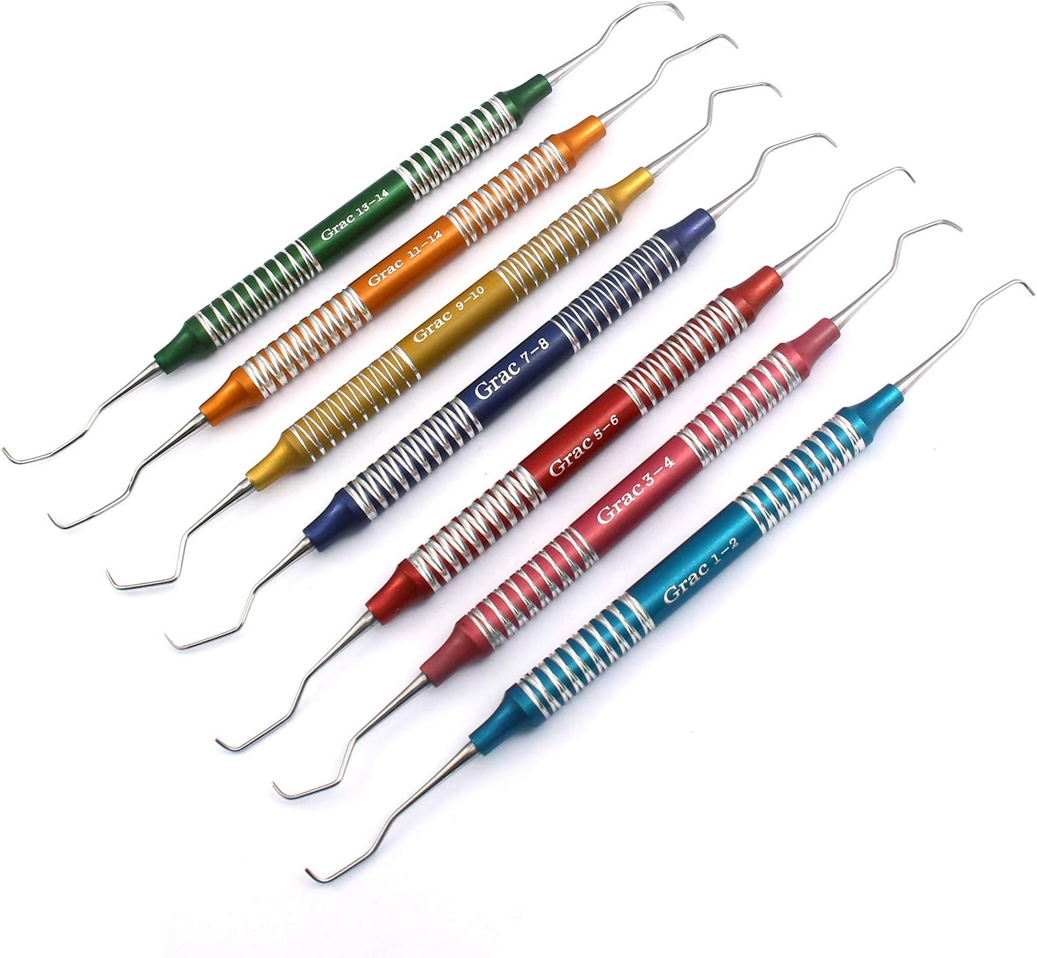 Set of 7 Gracey Curettes Hollow Handle Periodontal Dental Scalers Color Handles