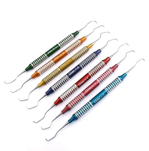 Gracey - Juego de 7 Curetas huecas con mango periodontal, raspadores dentales de color