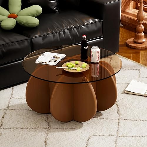 Miniatura 5 de Mesa de centro redonda de vidrio de 31.5 pulgadas, mesa central simple y moderna con tapa de vidrio templado para espacios pequeños, mesa de centro