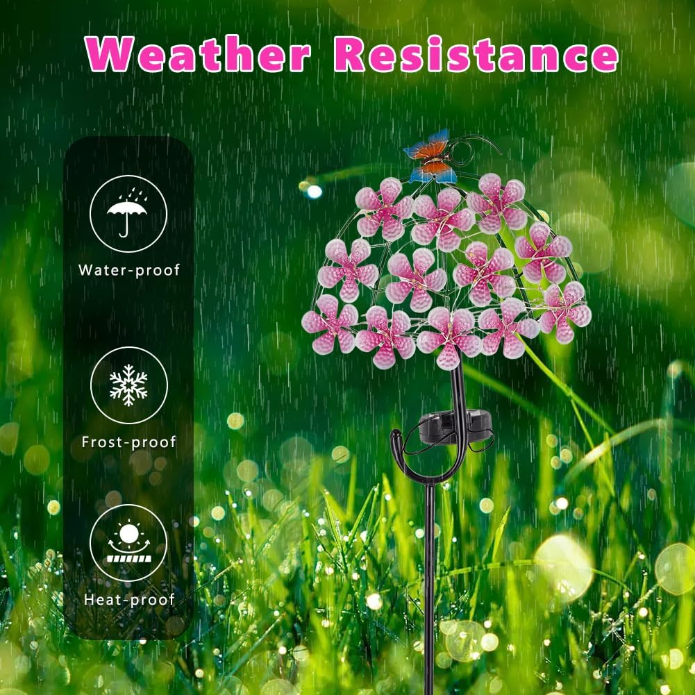 Solar Garden Lights,Flowers＆Butterfly Decorative Garden Stakes,Waterproof Metal Spring Yard Art Decor,Solar Lights Outdoor for Outside,Lawn,Garden,Patio