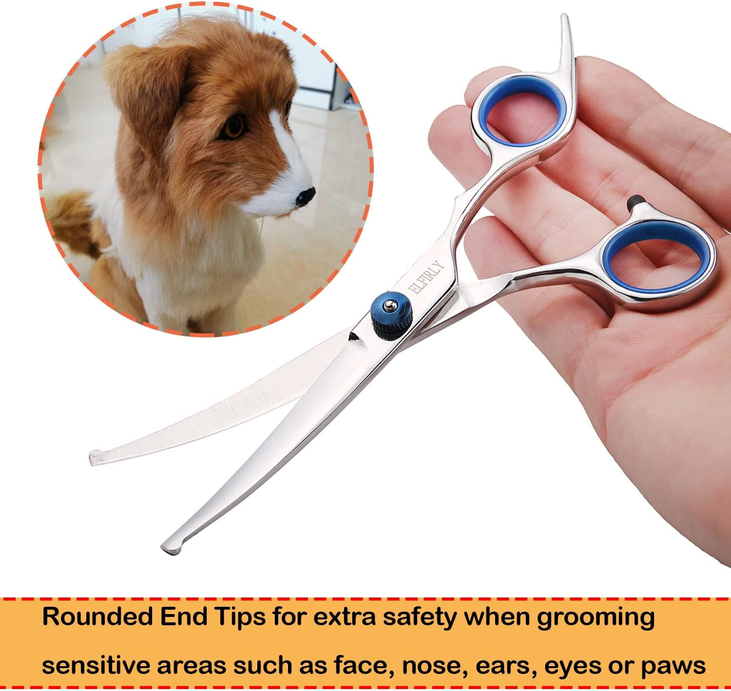 Elfirly Curved Dog Grooming Scissors with Safety Round Tip Curved Pet