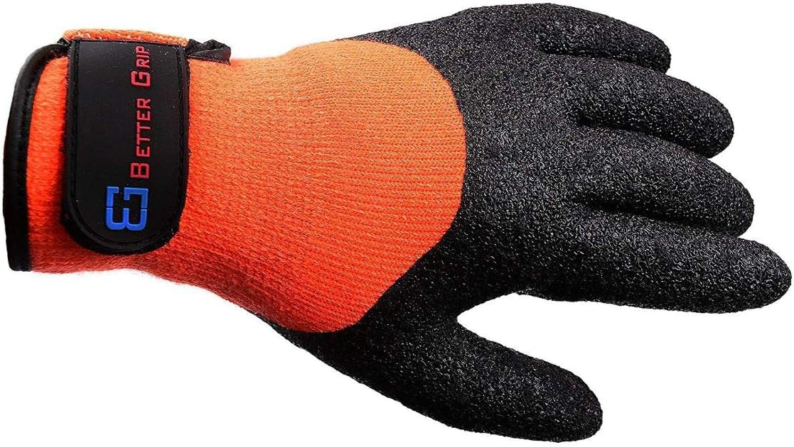 TS BGWLAC3/4V Winter Insulated Crinkle Finished 3/4 Rubber Latex Coated Work Gloves, with Velcro, 3 Pairs/Pack (Large, Hi-Viz Orange)