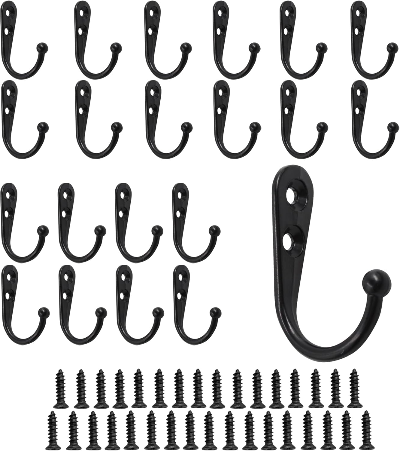 25Pcs Black Wall Mounted Coat Hooks, Zinc Alloy Single Prong Robe Hooks Utility Hooks Mini Clothes Hook Hanger for Hanging Coat Clothes Hat Bag Purse Towel Key Robe Cap Cup with Screws