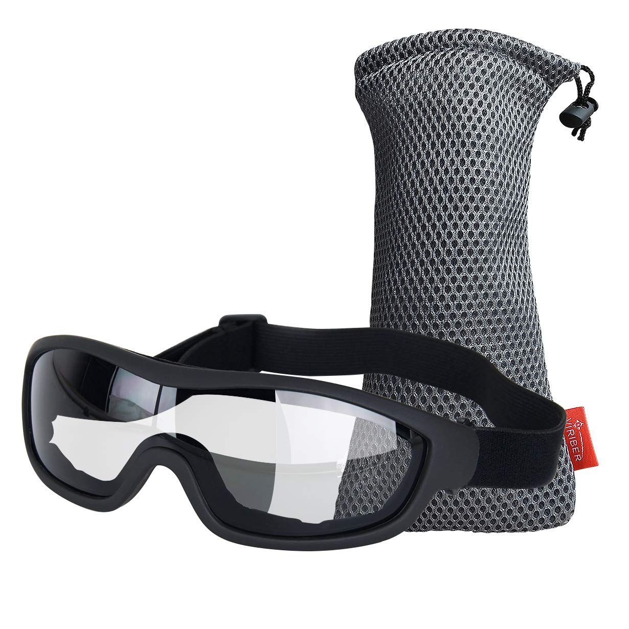 Viriber Unisex Motorcycle Goggles - Transparent, Adjustable, Scratch-Resistant Lens, UV 400 Protection, Anti-Collision