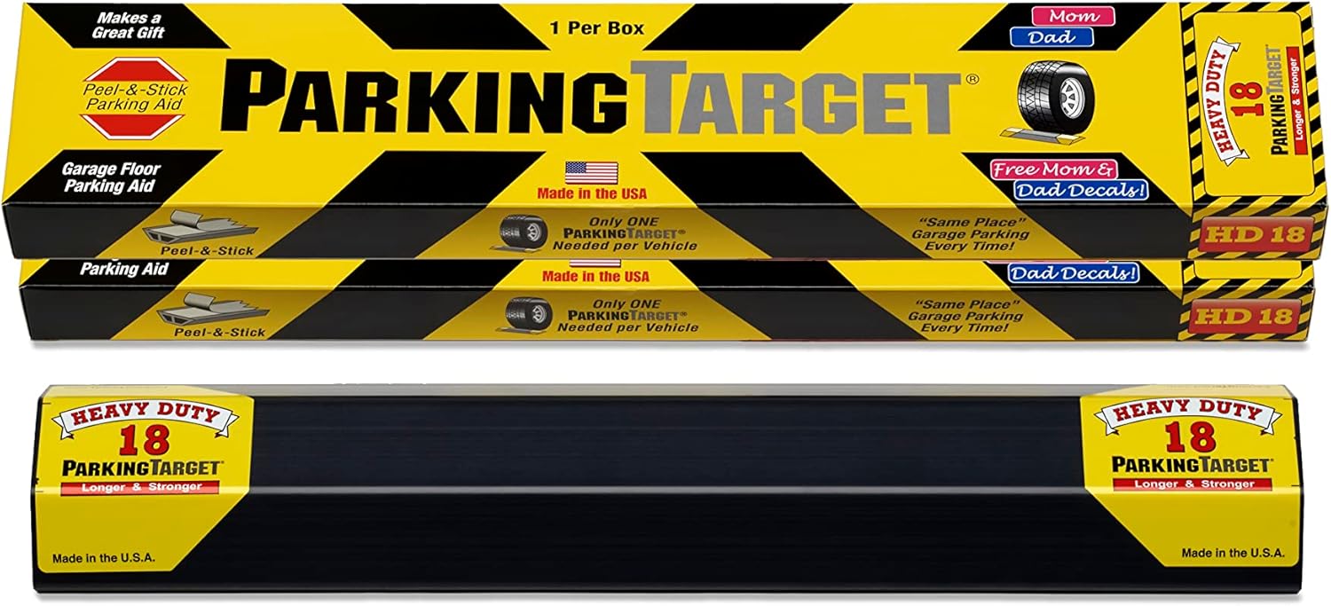 ParkingTarget 18” 2 pcs U.S.A. Garage Heavy Duty Parking Aid Car Stop Indicator Protects Car & Walls Stopper Easy Install Peel and Stick Gadget ipi-HD-18 2 Pack, Part - 18" L x 1.25”H