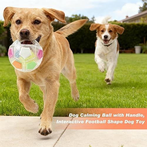 Miniatura 2 de Pelota calmante para perros con asa, pelota interactiva para jugar con mascotas, pelotas de tenis amarillas integradas y sonido chirriante para