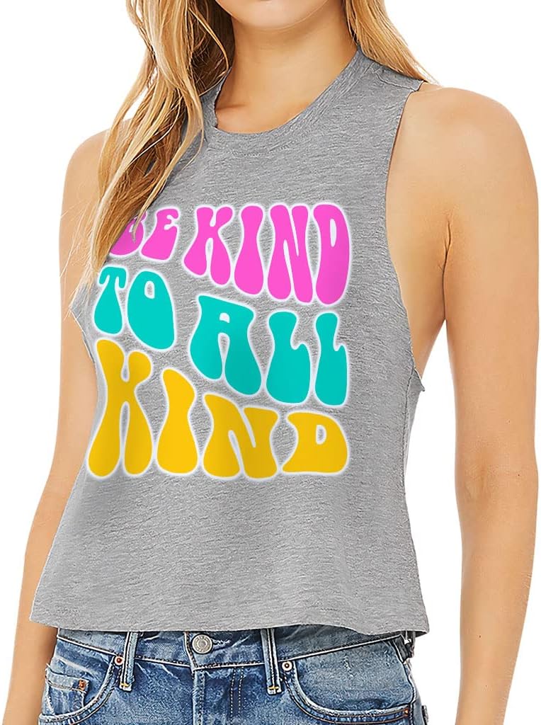 Be Kind to All Kind Racerback Cropped Tank - Unique Women's Tank - Word Art Tank Top
