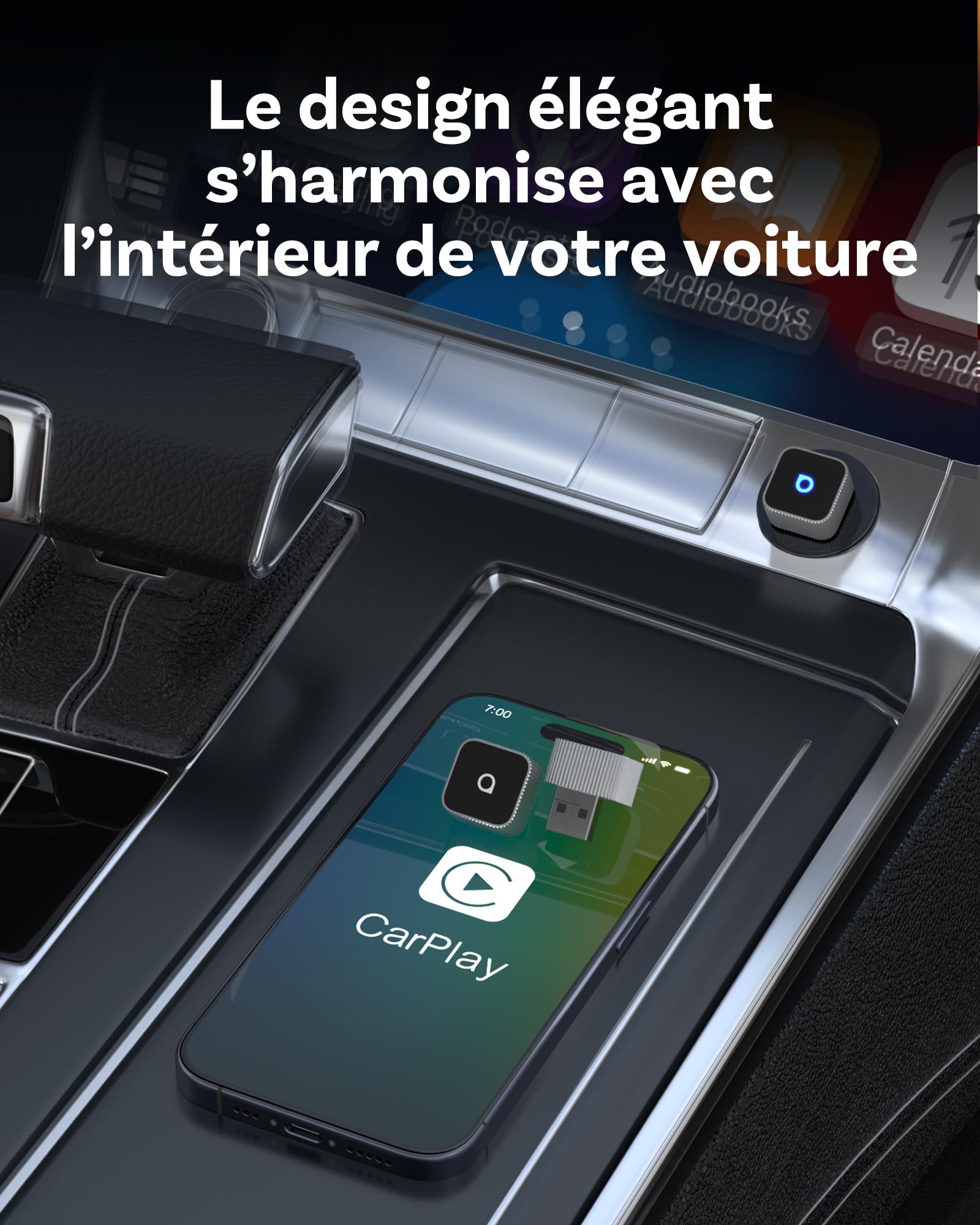 OTTOCAST Mini 3.0 Slim 2026 Upgrade Adaptateur Wireless CarPlay & Android Auto, 2-en-1 Dongle, Conversion du Filaire au sans Fil, Faible Latence, Connexion Auto Rapide, Argent