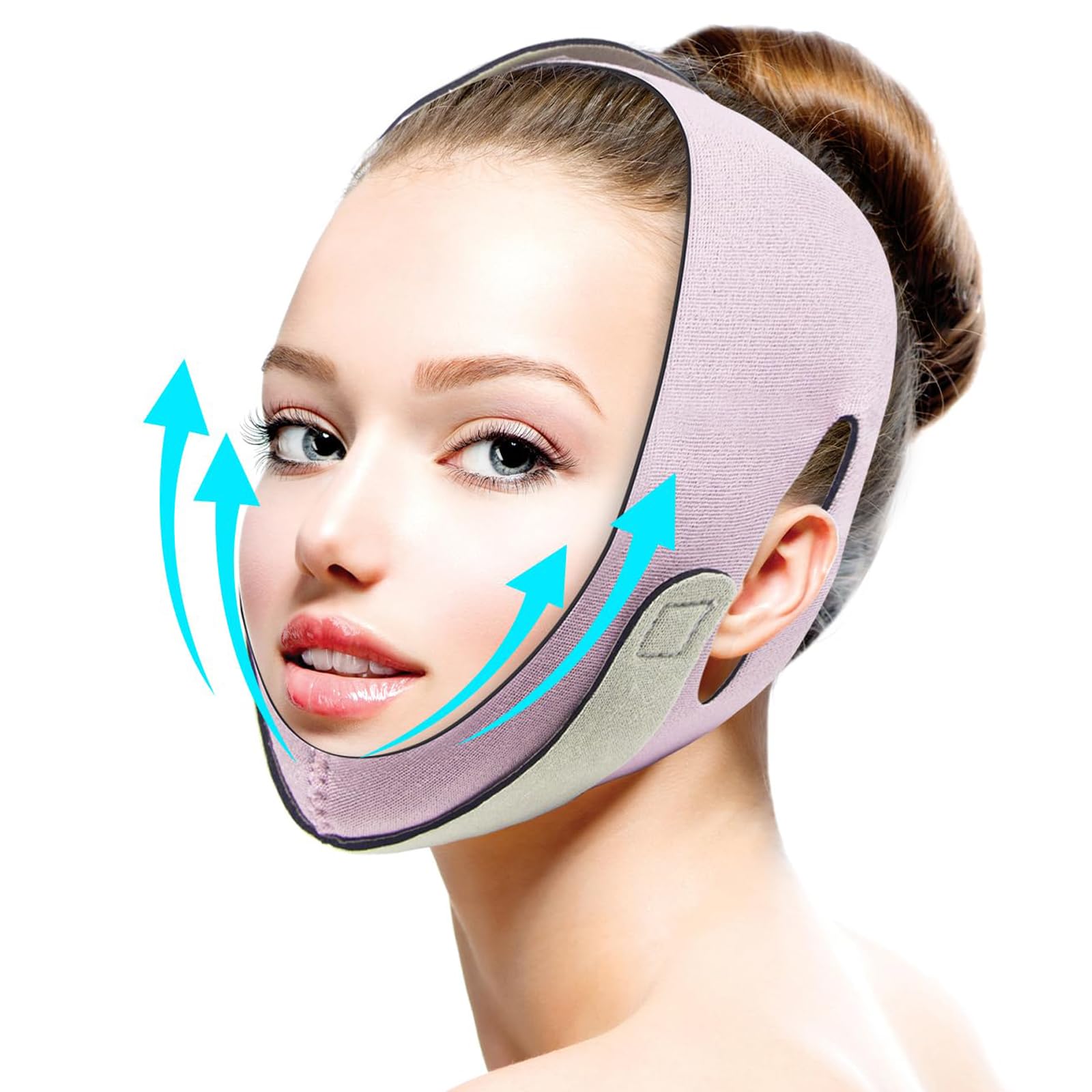 Tazweeq Face Slimming Strap, Double Chin Reducer, Pain-Free V-Line Chin Cheek Lift Up Band, For Anti Aging Wrinkle, Reducing Double Chin, Anti Snoring (Pink)