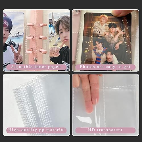 Miniatura 5 de domidomi Carpeta para tarjetas fotográficas A5 Kpop con 6 anillas, soporte para tarjetas fotográficas Kpop, protectores de tarjetas recargables con