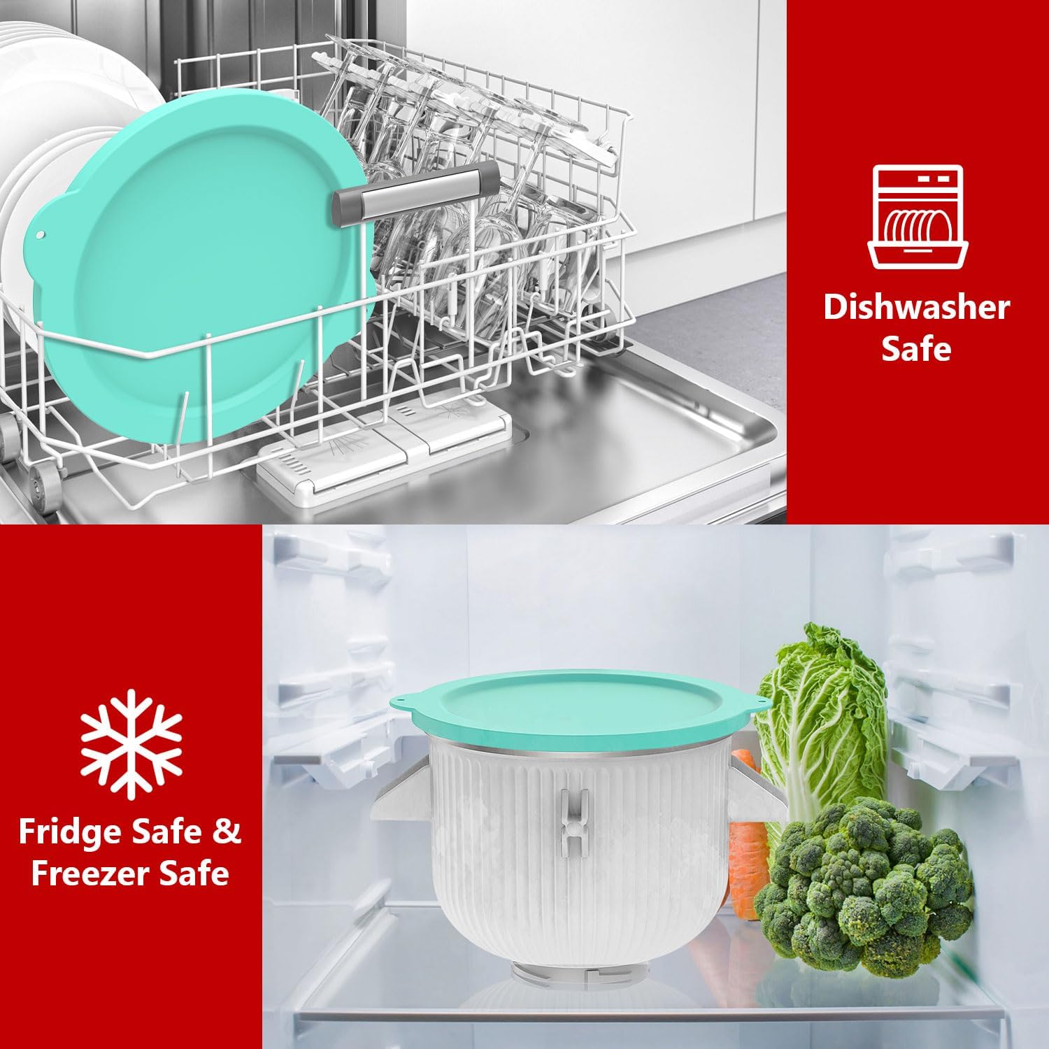 Silicone Covers for Kitchenaid Ice Cream Bowl, Silicone Lid Compatible with Kitchenaid Tilt-Head Stand Mixer 4.5-5 Quart Stainless Steel Bowls, Dishwasher Freezer Safe - Image 6