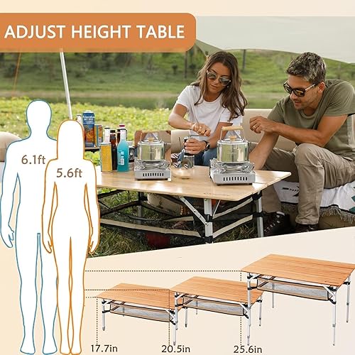 Miniatura 6 de KingCamp Lightweight Stable Folding Camping Table Bamboo Outdoor Folding Tables Adjustable Height Portable Picnic