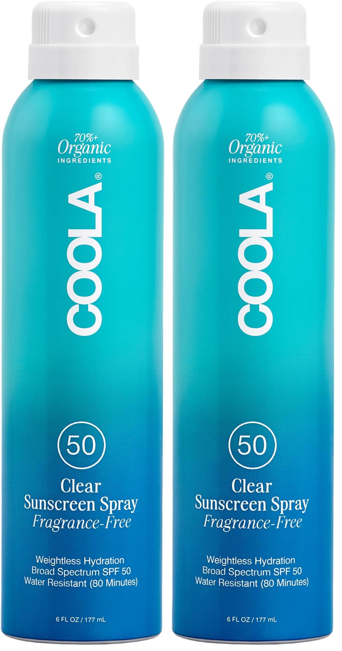 COOLA Organic Sunscreen SPF 50 Sunblock Spray, Fragrance Free, 6 Fl Oz (Pack of 2) | Dermatologist Tested Skin Care For Daily Protection - main product image